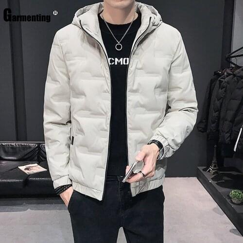Garmenting 2020 Autumn Korean Style Cotton Coats Men Hooded Jackets Manteau Winter Slim Fitted Tunic Outerwear Kpop Male Clothes