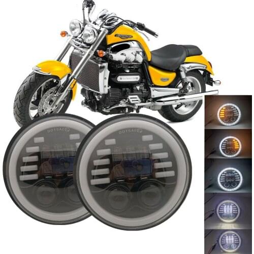 2pc Left Right Turn Signal Halo 5 3/4 5.75" LED Headlight For Dyna Sportster Iron 883 Street Bob Low Rider Triumph Rocket iii 3