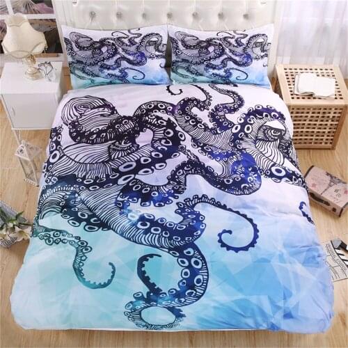 Octopus Le Poulpe 3D Bedding Set Blue Gradient Duvet cover set Twin Queen King Beautiful Pattern Real Effect Lifelike Bedclothes