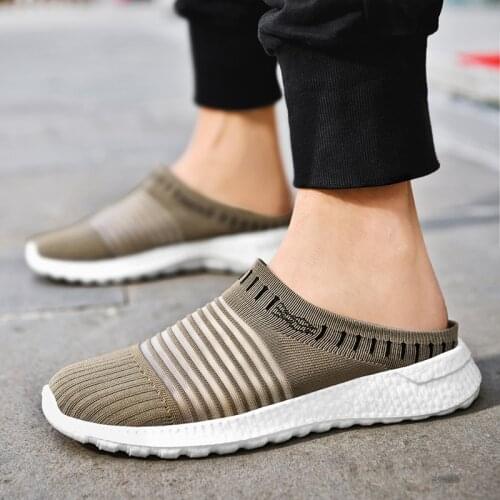 Summer breathable half-support casual canvas half-railed shoes a pedal lazy mens shoes without heel cloth shoes trendy shoes