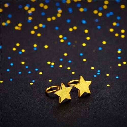 Solid 24K Yellow Gold Earrings 999 Gold Five Star Stud Earrings 2.65g