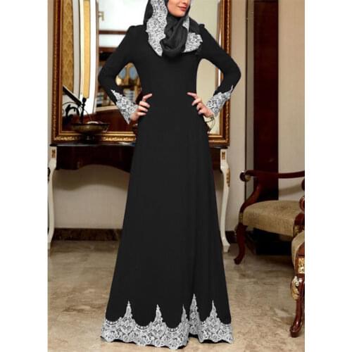 OTEN Muslim Dress Lace Slim Abayas Elegant Ladies Party Casual Solid Color Robe With Zipper 2020 Fashion Plus Size