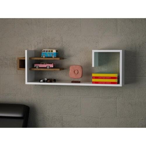 Shelf&Shelf MADE IN TURKEY Modern Shelf White-Brown Living Room Wood Wall Book Holder Organizer Bookshelf Rack Bookcase
