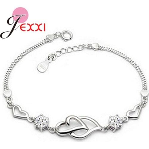 Fashion Sweet 925 Sterling Silver Heart White Cubic Zircon Charm Bracelet For Women Jewelry Engagement Party Christmas Gift
