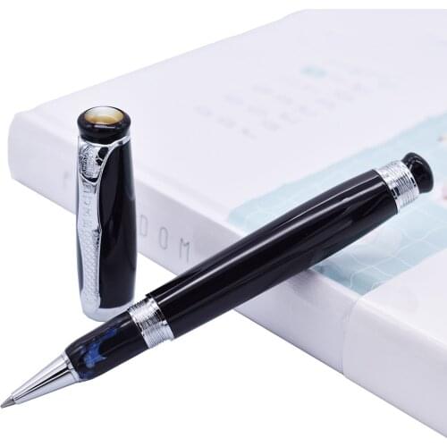 Duke Tutor Metal Black Rollerball Pen White Pearl on Top Roller Pen with Refill Medium 0.7mm Business Office School Stationery