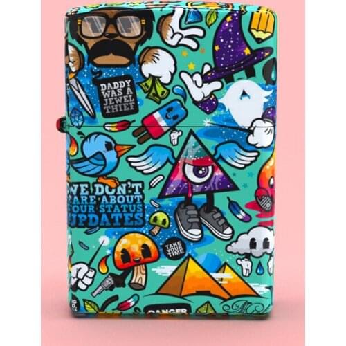 Blue graffiti design in glossy high surface lighter Made in USA for Zippo