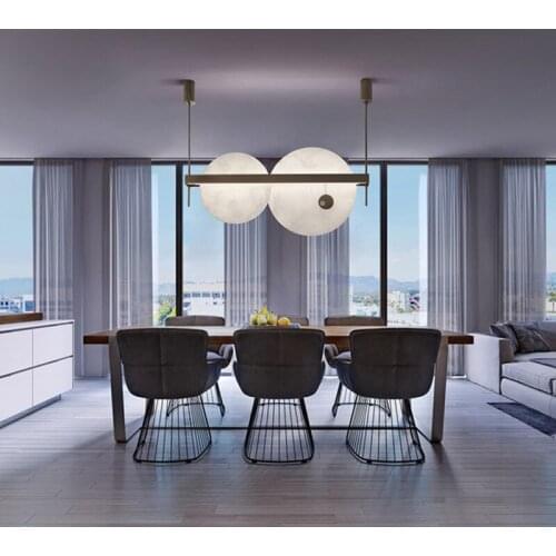 Modern marble restaurant chandelier simple living room front desk bar lamp creative long wrought iron lighting