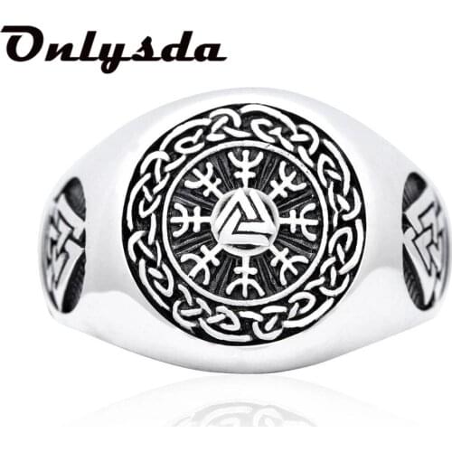 Viking Mens Two-Tone Stainless Steel Amulet Ring Triangle Odin Vegvisir Rings Nordic Talisman Jewelry Anillos Mujer OSR697