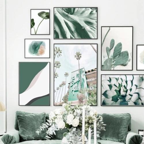 Green Lotus Leaf Cactus Palm Tree Canvas Painting Wall Art Nordic Posters and Prints Modular Pictures Aesthetic Room Decor