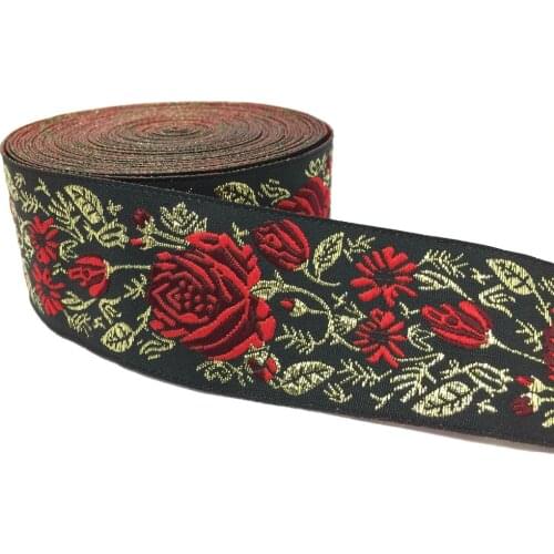 ZERZEEMOOY 33mm 10 Yard/roll Gold leaf rose jacquard ribbon diy Christmas decorations bakes lace