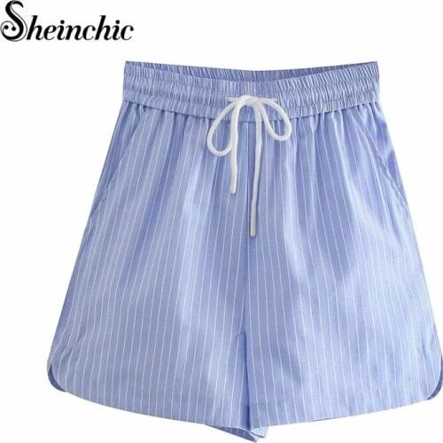 Sheinchic Womens 2021 Chic Fashion Striped Short Vintage High Waist Side Zipper Female Shorts