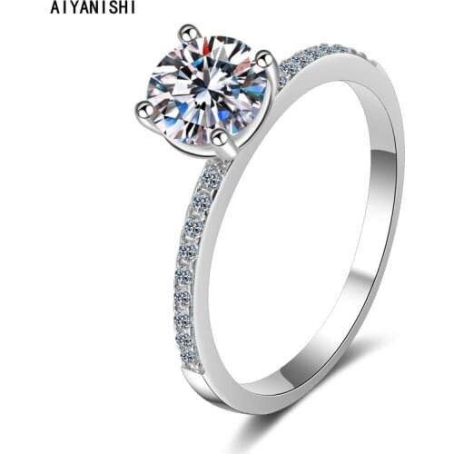 AIYANISHI 925 Sterling Silver Moissanite Diamond 1ct Round Halo Ring for Women Anillos Silver 925 Jewelry Wedding Bijoux Femme