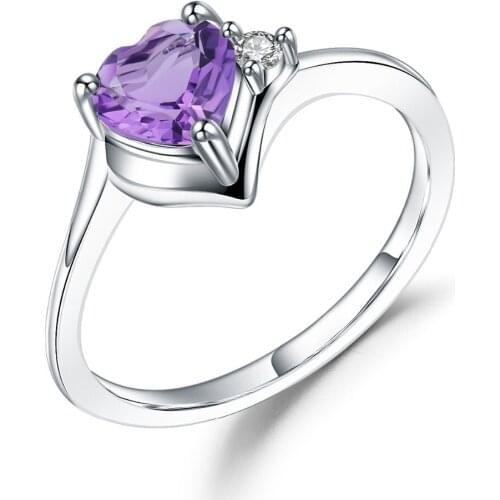 GEMS BALLET 0.78Ct Natural Purple Amethyst Romantic Ring 925 Sterling Silver Heart Ring For Women Valentines Day Gift Jewelry