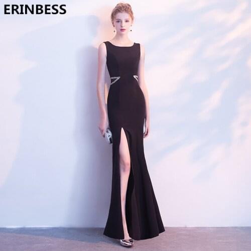 Sexy Scoop Neck Sequined Beaded Black Mermaid Evening Dresses Long Dress 2019 Robe De Soiree Women Party Evening Dress Gowns