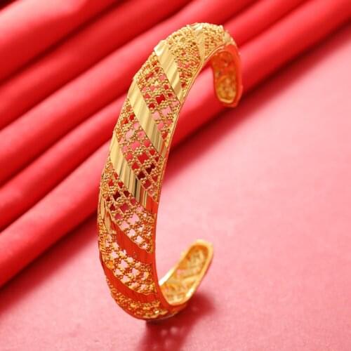 1Pcs Bangles Luxury Gold Color Bangles Indian Ethiopian African Bangles For Women Dubai Bracelet Party wedding Gifts Adjustable