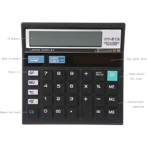 12-Digit Solar Battery Dual Power Large Display Office Desktop Calculator CT-512