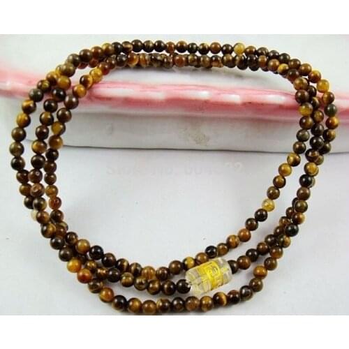 3mm Tibetan Buddhism 216 Tiger eye stone Prayer Bead Mantra Mala Necklace