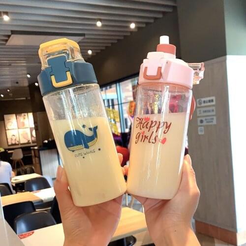 500ml Summer Kids Water Bottle Cute Whale Car Pattern Plastic Water Bottle with Straw Milk Fruit Juice Water Cup Kids Gift