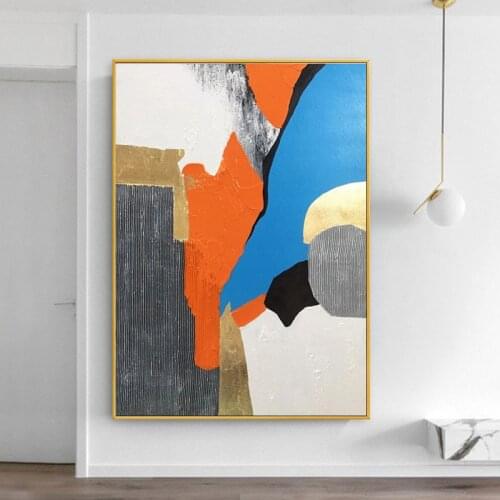 Abstract Oil Paintings Orange and Blue Canvas Wall Art Painted for Living Room Modern Abstract Art for Home Decor No Frame