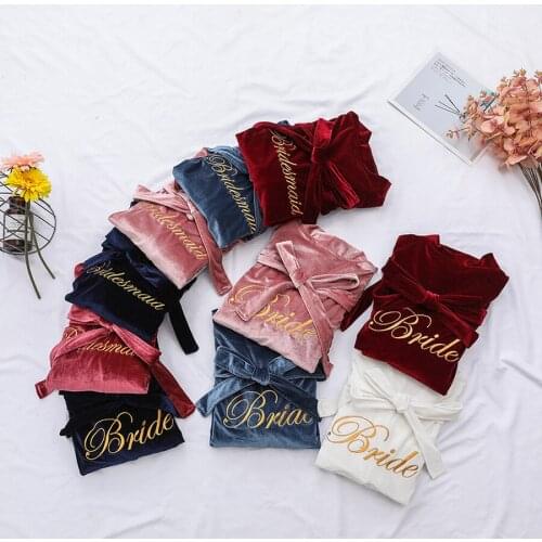 Spring Velvet Solid Bathrobes Women Fashion Embroidery Bridesmaid Robes 5 Colors Sexy Midi Wedding Brides Robes 3XL Plus Size