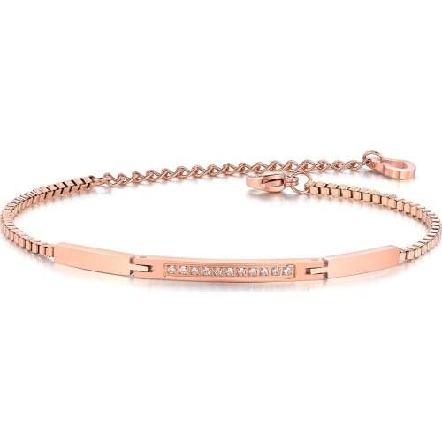 Cyue European Rose Gold Pave AAA Zircon 316L Stainless Steel Bracelet Chain For Girl Women Gfit Jewelry