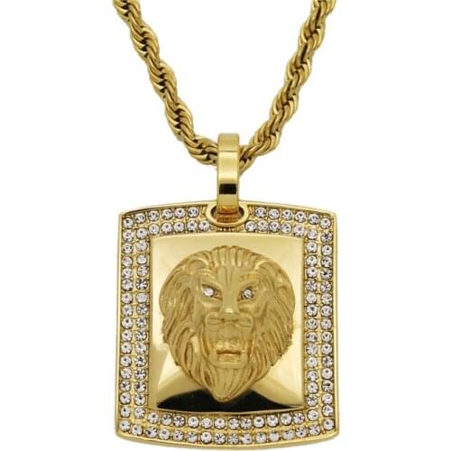 2021 High Quality Stainless Steel Chain With Male Gold Color Iced Out Lion Head Pendant Necklace for Men Hip Hop Bling Jewelry