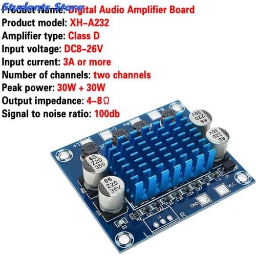 DC 8-26V 3A C6-001 2.0 Channel Digital Stereo Audio Power Amplifier Board TPA3110 XH-A232 30W+30W