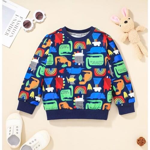 18M-5Y Kids Boys Autumn Sweatshirt Camouflage Dinosaur Cartoon O-Neck Long Sleeve Pullover Loose Casual Blouse Top Hoodie