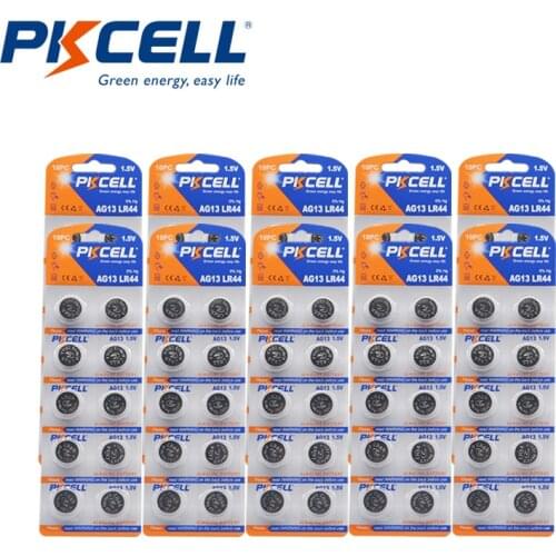 100Pcs PKCELL LR44 AG13 1.5V Button Battery Coin Cell for Toys Watch thermometer 357A A76 303 Alkaline Battery