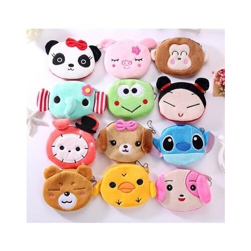 HJKL 2020 New Soft Plush Panda Dog Monkey Cartoon Women Coin Purse Mini Cute Zipper Girls Coin Wallet USB Cable Bag Key Wallets