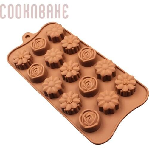 COOKNBAKE DIY Cake Decorating Tools Silicone mold for chocolate ice cube jelly pudding with 15 holes with different flowers