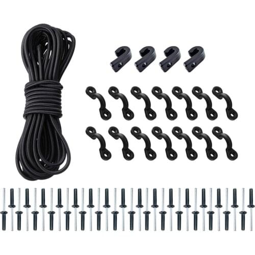 Kayak Deck Rigging Kit:8m Elastic Bungee Cord + J Hooks + Pad Eyes + .8 Rivets