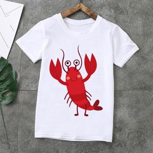 Summer Casual Girls T Shirts Cartoon Funny Painted White New children clothes Crab Kids T Shirt Octopus Boys tshirt Harajuku 828