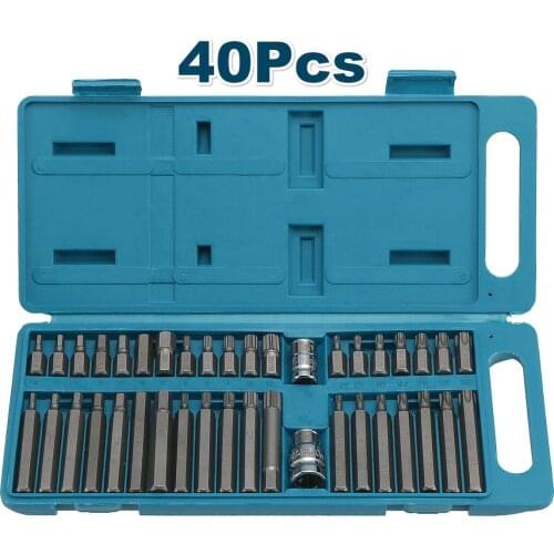 40Pcs Impact Socket Set 1/2'' 3/8'' Adaptor Drive Shank Hex Torx XZN Spline Star Extension Bit Socket Adaptor Conversion Tool