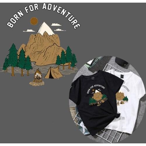 Mountain Camping Iron On Stickers Washable Appliques A-level Patches Heat Transfer For DIY T-shirt Accessory Clothes Jeans Decor