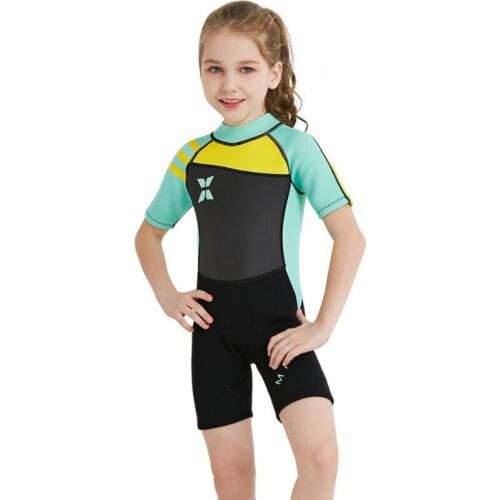 2019 New Kids Diving Suit One Piece 2.5MM Kids Girl Short Sleeve Diving Shorty Wetsuit Swim Surfing Suit S-2XLs