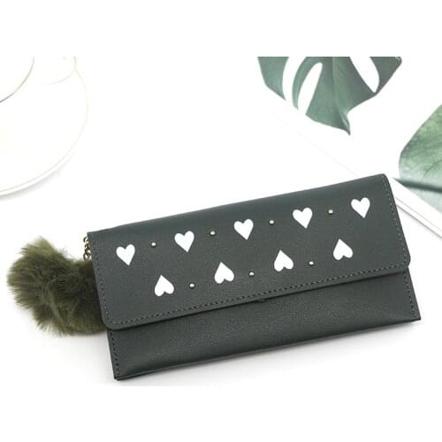 2021 Wallet For Women New Retro Rivet Hasp Long Ladies Wallet Card Purse PU Leather Wallet With Fur Ball Ornaments Phone Bag