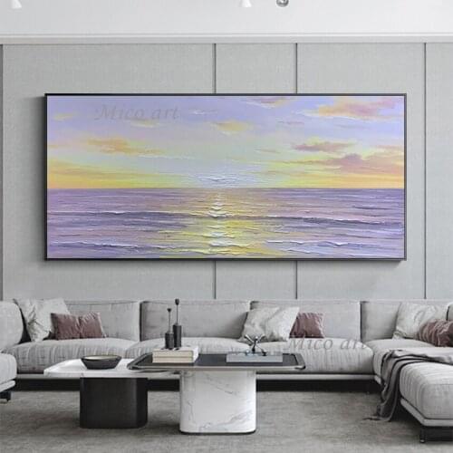 Knife Hand Painted Sea Sunset Scenery Oil Painting Abstract Unframed Canvas Wall Decoration Art For Modern Home Living Room