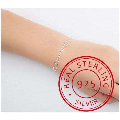 Simple Fashion 925 Sterling Silver Bracelet For Women Beads Double Snake Chain pulseira Bracelets Bangles Gift S-B127