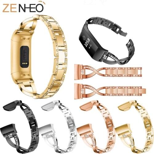 Fashion high quality For Fitbit Charge 3 Bands watchband Crystal women Stainless Steel Watch Band Strap Bracelet Watch Strap