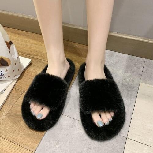 Faux fur Slippers Hot Sale Women Artificial Fur Sliders Furry Sandals 2021 Plush Fashion Slippers