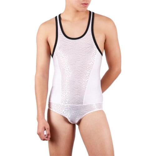 Sexy Men Bodysuit Sleeveless Undershirt Vest Sport One-Piece Jumpsuit Leotard Wrestling Singlet Men Brief Underwear Gay Clothing
