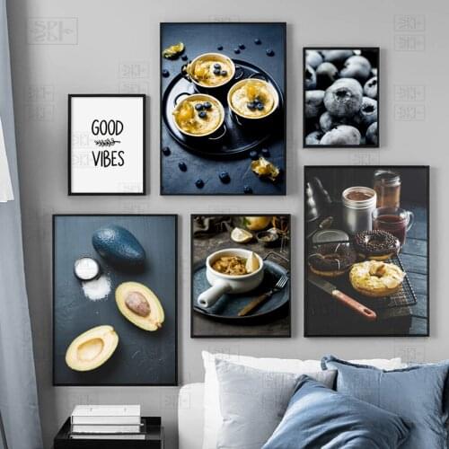 Chocolate Cake Avocado Blueberry Wall Art Canvas Painting Nordic Posters & Prints Wall Pictures for Cake Dessert Shop Decoration