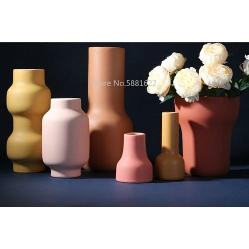 Nordic Ceramic Vase Solid Color Vases for Flowers Minimalist Abstract Art Crafts Desk Decoration Flower Arrangement Ornaments