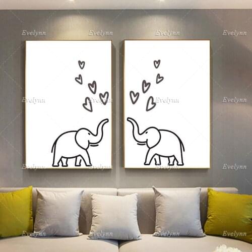 Nordic 2 Elephants In Love Home Minimalism Wall Art Print Poster Hd Modular Pictures Scandinavian Style Nursery For Living Room