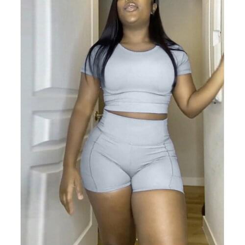 Sexy Bodycon Shorts Sets for Womens Summer 2021 New Solid Grey Black Tight Elegant Evening Night Club Wear Outfits Matching Sets