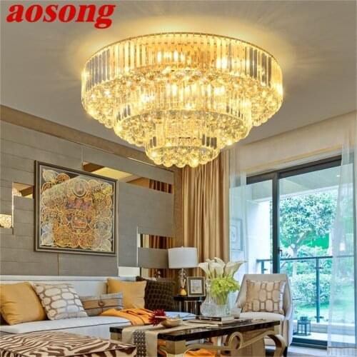 AOSONG Contemporary Gold Luxury Ceiling Light LED Creative Crystal Lamp Fixtures Home For Decoration