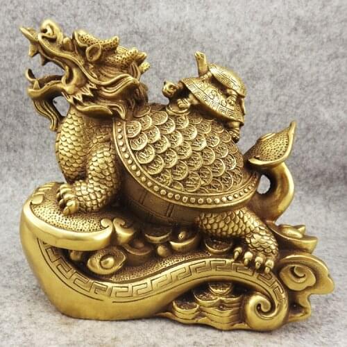 Old antique Bronze Arts & Crafts Large three generations of pure copper dragon turtle lucky decoration lilliputian macrobian