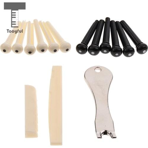 Tooyful Durable 1 Set Slotted Saddle Nut+Bridge Endpins+Nail Pin Puller for 6 Strings Acoustic Guitar DIY Parts