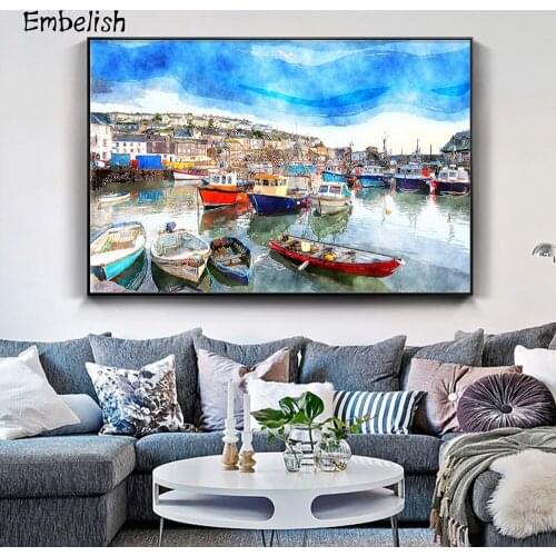 Embelish Boats In The Harbour At Mevagissey In Cornwall Landscape Wall Pictures For Living Room Home Decor Canvas Paintings